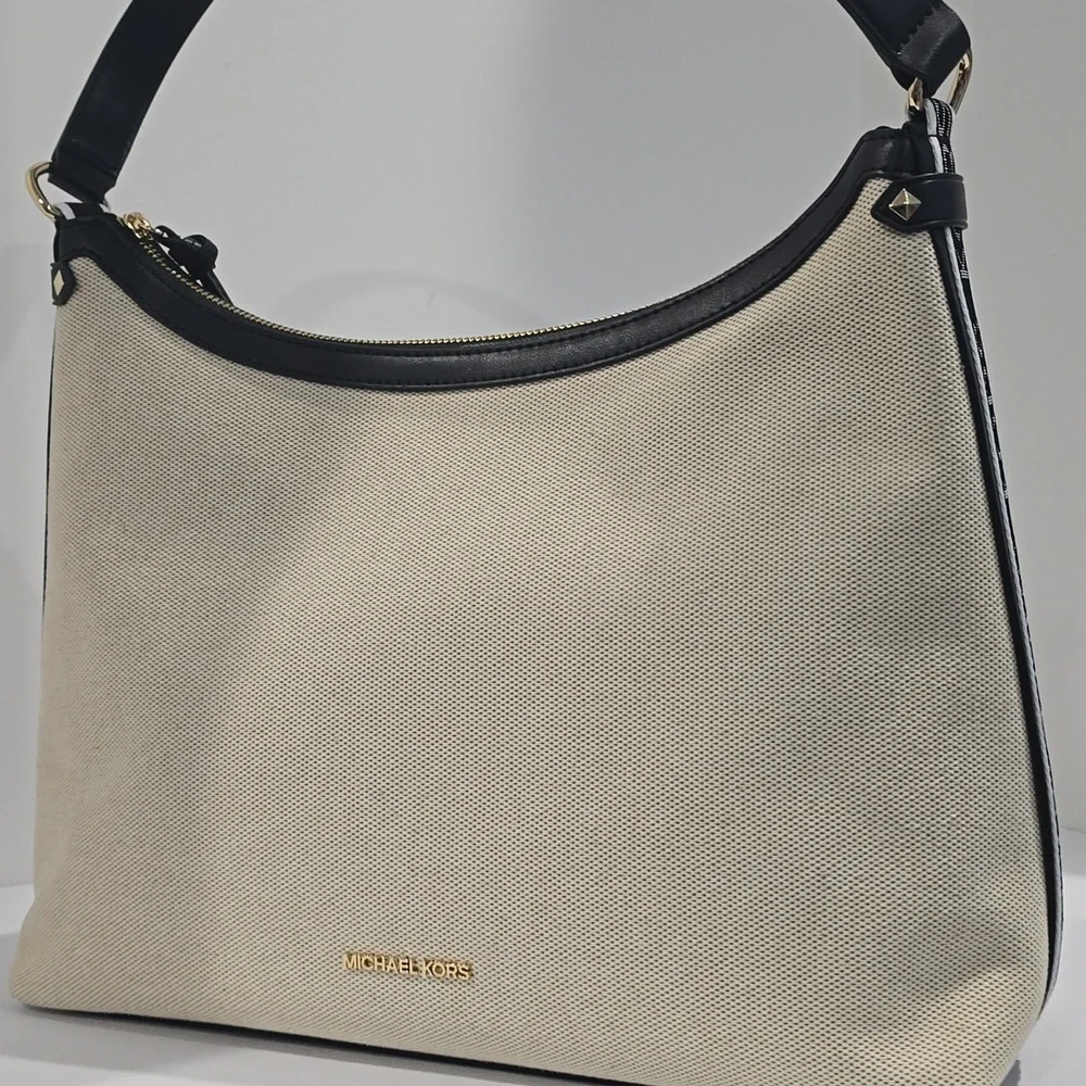 SALE! ✅ Michael Kors MAEVE Large Hobo Bag Natural / Black⭐ NWT - Picture 4 of 12